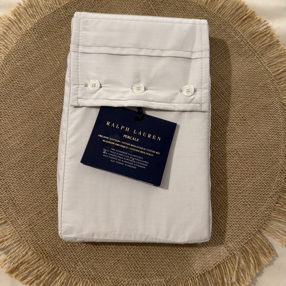 Ralph Lauren Organic Cotton Set Of 2 Standard Pillowcases Pebble NWT $125
